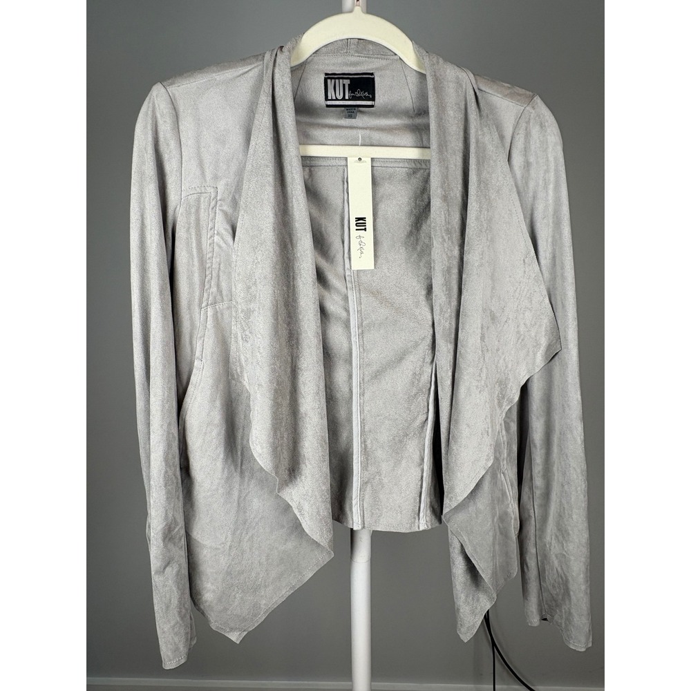 KUT from the Kloth Womens Grey Faux Suede Drape Front‎ Jacket KJ25001 XS New